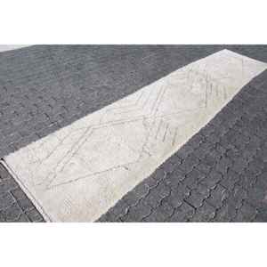 Alfombra Turca Vintage de 2.9x13.6 pies (89x414 cm), Alfombra de Lana Marroquí Blanca - Product Image 3