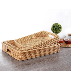 Panier de rangement moderne tressé à la main avec poignées en bois, lot de 2 paniers pliables en jacinthe d'eau pour l'organisation - Product Image 5