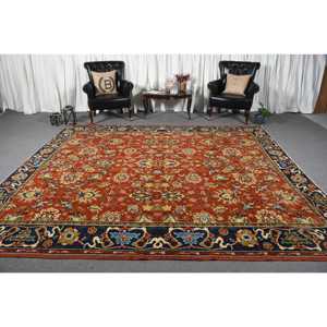 Tapis turc 9,6 x 10,7 pieds, tapis vintage surdimensionné, tapis à fleurs rouges - Product Image 2