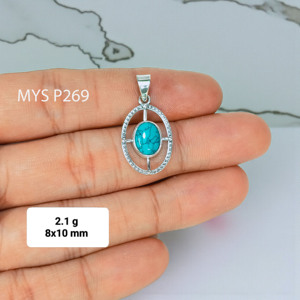 Colgante de Plata 925 con Turquesa, Engaste de Bisel, Piedra Preciosa, Joyería Fina Hecha a Mano - Product Image 1