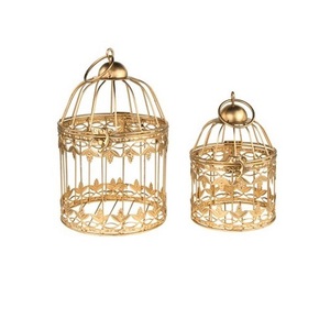 Gaiola de metal para pássaros, gaiola suspensa para animais, de ouro e prata, para decoração de casa, jardim interno e externo, para decoração de casa