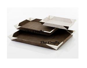 Unique Design Food Serving <b>Tray</b> Set Of Three Brown And White Color Sweets <b>Snacks</b> <b>Tray</b> Wooden And Leather Serving <b>Tray</b> - Product Image 1