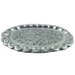 Bandeja redonda de metal para servir, bandeja de hierro de Color níquel plateado para el restaurante del hogar y la decoración de la boda hecha a mano - Product Image 1