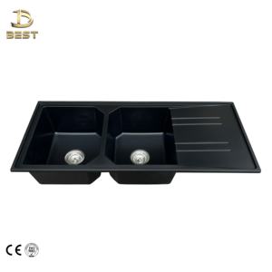 MEILLEUR évier de salle de bain de luxe moderne chaud Double cuvette Undermount Quartz marbre 10mm épaisseur garantie de 5 ans et plus finition brossée faite - Product Image 6