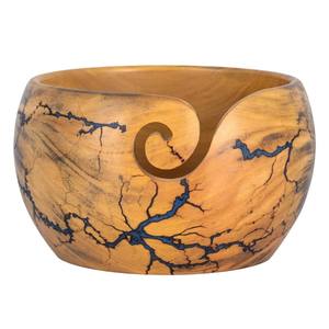 Bol de fil en bois de mangue fabriqué à la main support d'organisation de stockage de crochet à tricoter avec découpe en spirale conception d'enchevêtrement lisse poli - Product Image 3