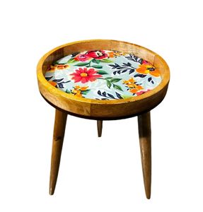 Tabouret Tropical Bloom Table d'appoint en bois naturel Table d'appoint ronde en bois massif escabeau salon jambe en bois détachable pour support - Product Image 6