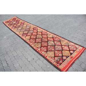 2.8x13.9 ft Rug, Vintage Turkish Rug, <b>Red</b> Brown Ombr <b>Wool</b> Rug - Product Image 2