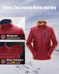 2025 Men's Casual Solid Pattern Puffer <b>Jacket</b> <b>Lightweight</b> <b>Packable</b> Winter Coat Zipper Closure Breathable <b>Waterproof</b> Cotton Front - Product Image 4
