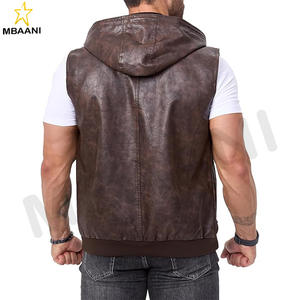 Gilet en simili cuir vintage pour homme, veste zippée, gilet classique hipster avec capuche, veste sans manches - Product Image 3