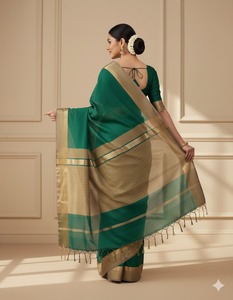 Magnifique sari en soie Tussar multicolore pour femmes, confectionné avec des détails artistiques et un tissu fluide et doux, provenant d'Inde - Product Image 2