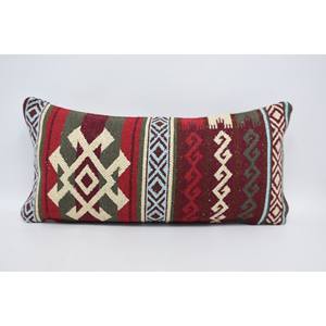 <b>Red</b> <b>Wool</b> Pillow 12x24 Inches Traditional Luxury Style Vintage Geometric Pattern Woven Eco-Friendly Non-Slip Removable Washable - Product Image 1