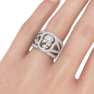 Jeulia Gold Plated Sterling Silver <b>Skull</b> <b>Ring</b> with Round Cut Moissanite - Product Image 4