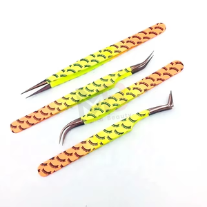 Offre rapide : Pinces à extensions de cils à pointe en fibre, accessoires personnalisés avec logo, outil pour pinces à cils, ensemble double couleur, boîte en acier inoxydable - Product Image 4