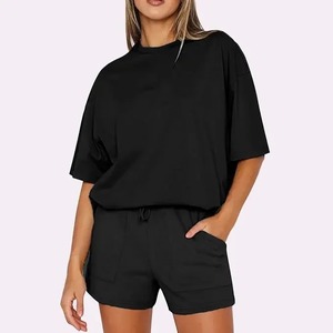 Conjuntos de mujer de diseño elegante de alta calidad, conjunto de 2 piezas de algodón 100%, camisa informal con hombros caídos para mujer - Product Image 2