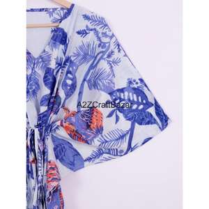 Beautiful Indian Long Midi Kaftan <b>Dress</b> Hippie Style V-neck Floral Printed 100% Cotton Eco-Friendly Washable Natural <b>Women's</b> - Product Image 4