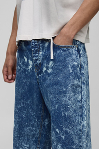 กางเกงยีนส์ผ้าฝ้าย14ออนซ์สีฟ้าหินสีฟ้าล้างฮิปฮอปสไตล์แบ็กกี้ - Product Image 2