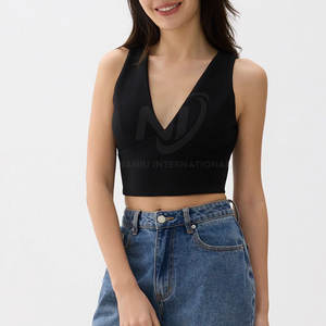Top corto con cuello en V y diseño personalizado para mujer, color sólido, cómodo para uso en verano al aire libre - Product Image 5