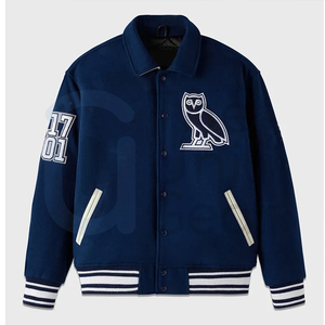 Nouvelle veste universitaire de baseball bleu foncé pour hommes et femmes, vêtements de sport d'hiver pour couples, streetwear, logo sur le devant, haute qualité - Product Image 1