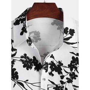 เสื้อฮาวายผ้าฝ้ายสำหรับผู้ชาย,เสื้อพิมพ์ลายดอกไม้ลำลองสไตล์ฮาวายสำหรับเสื้อยืดชายหาดปักโลโก้ปี2023 - Product Image 3