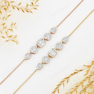 Baguette และกลมตัด Moissanite คลัสเตอร์เพชรได้รับการรับรอง GRA เงินสเตอร์ลิงหรูหราปรับได้เครื่องประดับมินิมอล - Product Image 3