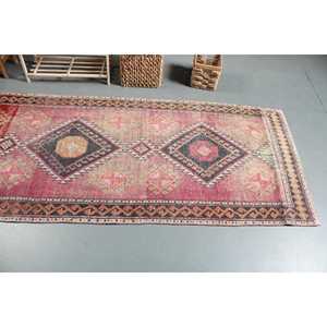 3.3x9 ft <b>Runner</b> Turkish Vintage Rug, <b>Red</b> Patchwork Wool Rug - Product Image 3