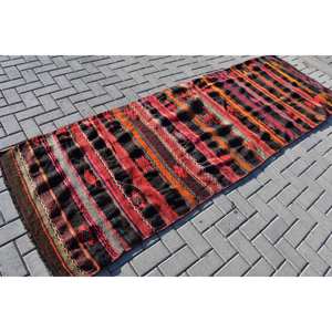 Alfombra de lana negra Roja turca Vintage, 31x105 pies, área grande, patrón de rompecabezas, alfombras rectangulares de pasillo para adolescentes, látex de 10mm de espesor - Product Image 2