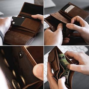 Portefeuille porte-cartes en cuir de vachette de luxe avec fermeture éclair, design minimaliste, blocage RFID pour hommes - Product Image 4