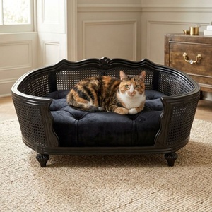 Lit pour animaux de compagnie en bois maison pour chien rotin chat canapé Antique lit pour chien classique chats et chiens lit canne en bois accessoires pour animaux de compagnie - Product Image 2
