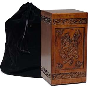 Caja de urna para adultos de cremación funeraria con ala en ángulo grabada para cenizas humanas con bolsa de terciopelo gratis - Product Image 2
