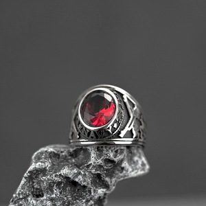 yunnique European American Style Men's Retro Hip-Hop <b>Titanium</b> Steel <b>Ring</b> Double Gun Ruby Wholesale Jewelry Gift - Product Image 3