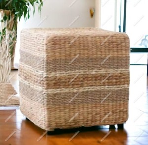 Cor natural não-tóxico retangular feito à mão otomano tecido rústico rattan almofada de decoração fezes osso incrustação console - Product Image 5