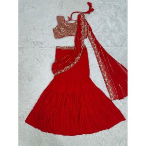 Broderie Georgette avec séquence de travail à la mode, drapé bidirectionnel Style Lehenga Choli du fabricant indien - Product Image 2