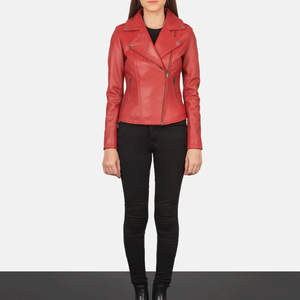 Venta caliente señoras chaqueta de moto Flashback rojo piel de oveja genuina a prueba de viento Semi Alinline chaqueta de motocicleta para mujer - Product Image 5