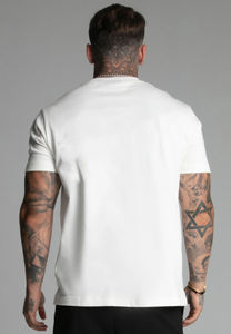 เสื้อยืดผ้าฝ้าย100% สำหรับผู้ชายเสื้อยืดสไตล์สตรีทแวร์สีขาวทึบทรงหลวมพิมพ์โลโก้ได้ตามต้องการ - Product Image 4