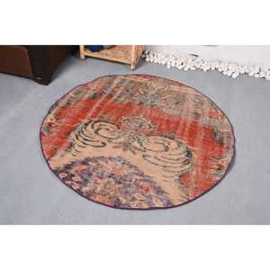 Alfombra Turca Vintage, Alfombra de 4,2x4,3 pies, Alfombra de Lana Roja Ombré - Product Image 2