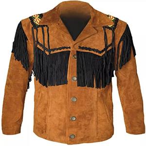 Meilleure vente veste en cuir de Cowboy de Style occidental à franges et perles de couleur noire - Product Image 3