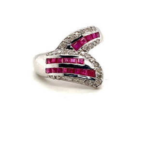 Belle bague en argent sterling avec diamants rubis rose pour femme. 925 pierres précieuses naturelles plaqué rhodium bijoux de fête de mariage - Product Image 1