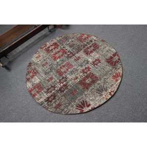 Tapis turc, tapis vintage 3,7x3,7 pieds, tapis en laine rayé rouge - Product Image 2