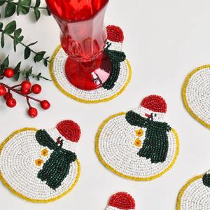 Père Noël perlé sous-verre fait à la main décoratif tapis de boisson pour fête de vacances Table thé café porte-gobelet fournisseur en gros - Product Image 2