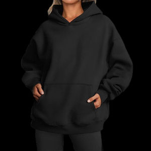 Sweat-shirt à capuche long surdimensionné tendance pour femmes, en molleton épais, chaud, doux, en coton et fibre de bambou, pull décontracté, streetwear d'hiver - Product Image 6