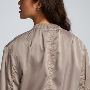 Best Manufescterur Plain Design Top Quality Women Bomber Jacket <b>Long</b> Sleeve Rib Cuff And Stand Collar Women Bomber Jackets - Product Image 4