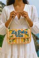 Tas Selempang Manik-Manik Kaca Bergaris Peach Lemon MS Handicraft dengan Manik-Manik yang Dapat Disesuaikan Bersertifikat Desain Musim Panas La Dolce Vita