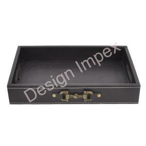 Bandejas elegantes de lujo para servir, gran oferta, bandejas de madera estilo estribo de caballo, bandeja decorativa para servir café con acabado de cuero - Product Image 4