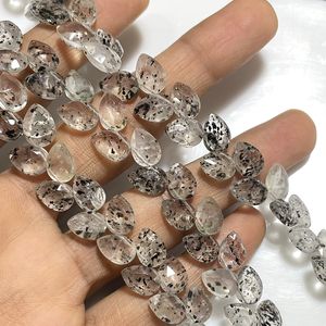 Dot Quartz Faceted Pear & Leaf Shape Briolette Beads Cuentas de piedras preciosas naturales para la fabricación de joyas - Product Image 4