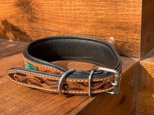 Western main usiné en cuir collier de chien crâne usiné à la main colliers pour animaux de compagnie en gros - Product Image 6