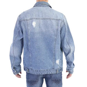 Ensemble en denim uni à la mode pour hommes en coton pur à lavage moyen avec veste et pantalon deux pièces amples de style industriel lourd - Product Image 4