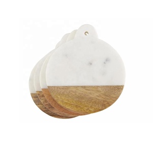 Ensemble de 4 sous-verres en marbre et bois de conception moderne pour le café, la boisson et le thé pour la table de Dinig - Product Image 5