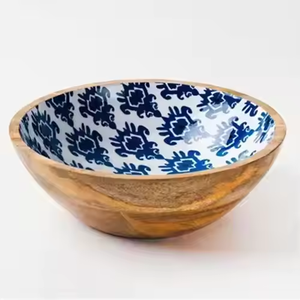 2025 fait à la main en bois naturel saladier vaisselle écologique bol en bois imprimé à l'intérieur décalcomanie émail bois fruits saladiers - Product Image 4