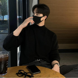 Sudadera de invierno personalizada para hombre, prendas de punto de gran tamaño informales vintage gruesas con jersey de cuello simulado, ropa duradera con logotipo frontal - Product Image 1