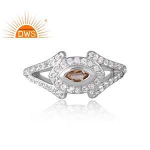 แหวนพลอยบุษราคัมสีขาวและซิทรินสีเงินแท้สำหรับผู้หญิงสินค้าใหม่ออกแบบได้ตามต้องการ - Product Image 3